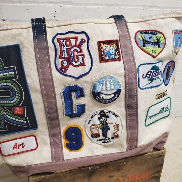 salmon pink vintage 1 of 1 XL L.L Bean Boat and Tote bag with vintage patches si - Picture 5 of 8